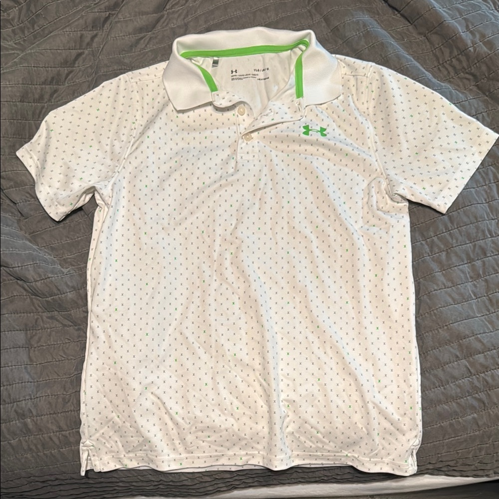Under Armour White and Green Polo Shirt Performance Design